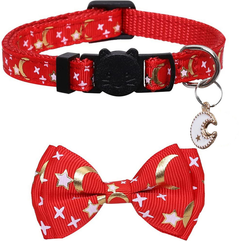 Κολάρο γάτας με καμπάνες που λάμπουν στο σκοτεινό αποσπώμενο παπιγιόν κολάροι με ρυθμιζόμενο ζεστό στάμπα για κατοικίδια γατάκια