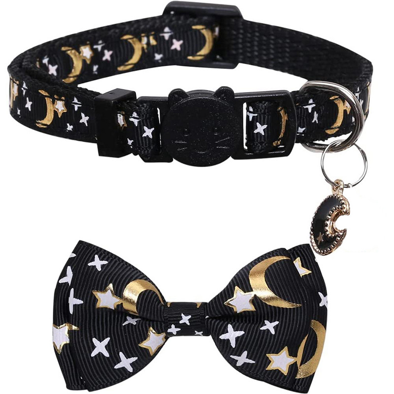 Κολάρο γάτας με καμπάνες που λάμπουν στο σκοτεινό αποσπώμενο παπιγιόν κολάροι με ρυθμιζόμενο ζεστό στάμπα για κατοικίδια γατάκια