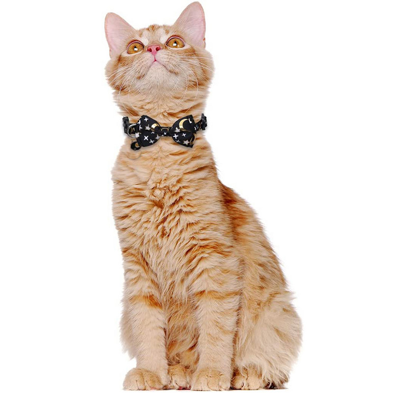 Κολάρο γάτας με καμπάνες που λάμπουν στο σκοτεινό αποσπώμενο παπιγιόν κολάροι με ρυθμιζόμενο ζεστό στάμπα για κατοικίδια γατάκια