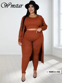 Wmstar Plus Size 3 Piece Outfits Γυναικεία παλτό με ραβδώσεις Vsest Σετ παντελονιών μακρυμάνικο Φθινοπωρινή μόδα χονδρική Dropshipping