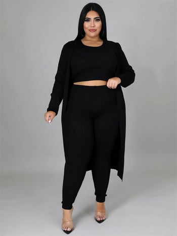 Wmstar Plus Size 3 Piece Outfits Γυναικεία παλτό με ραβδώσεις Vsest Σετ παντελονιών μακρυμάνικο Φθινοπωρινή μόδα χονδρική Dropshipping