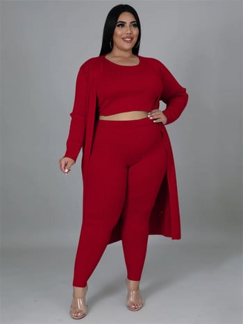 Wmstar Plus Size 3 Piece Outfits Γυναικεία παλτό με ραβδώσεις Vsest Σετ παντελονιών μακρυμάνικο Φθινοπωρινή μόδα χονδρική Dropshipping