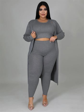 Wmstar Plus Size 3 Piece Outfits Γυναικεία παλτό με ραβδώσεις Vsest Σετ παντελονιών μακρυμάνικο Φθινοπωρινή μόδα χονδρική Dropshipping