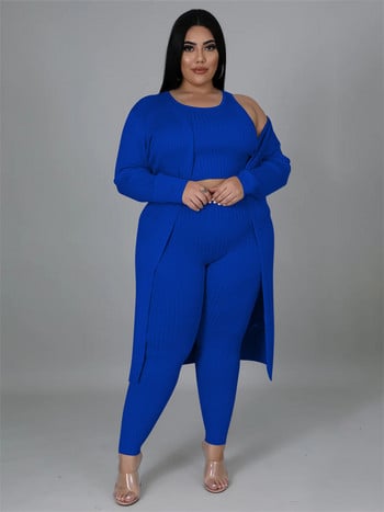 Wmstar Plus Size 3 Piece Outfits Γυναικεία παλτό με ραβδώσεις Vsest Σετ παντελονιών μακρυμάνικο Φθινοπωρινή μόδα χονδρική Dropshipping