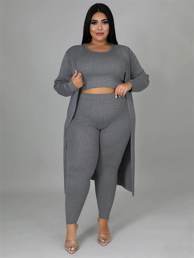 Wmstar Plus Size 3 Piece Outfits Γυναικεία παλτό με ραβδώσεις Vsest Σετ παντελονιών μακρυμάνικο Φθινοπωρινή μόδα χονδρική Dropshipping