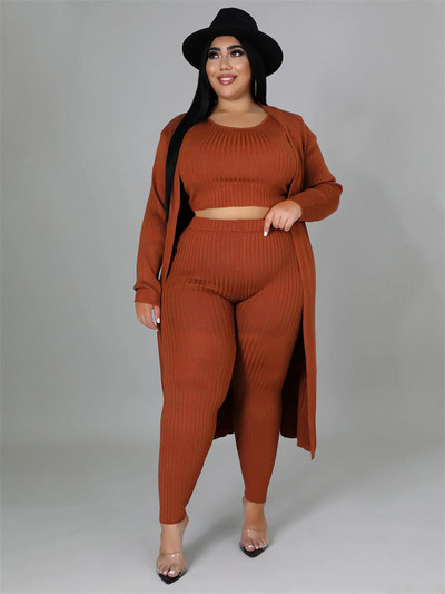 Wmstar Plus Size 3 Piece Outfits Γυναικεία παλτό με ραβδώσεις Vsest Σετ παντελονιών μακρυμάνικο Φθινοπωρινή μόδα χονδρική Dropshipping