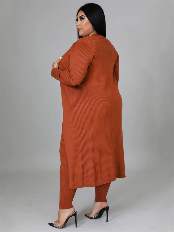 Wmstar Plus Size 3 Piece Outfits Γυναικεία παλτό με ραβδώσεις Vsest Σετ παντελονιών μακρυμάνικο Φθινοπωρινή μόδα χονδρική Dropshipping