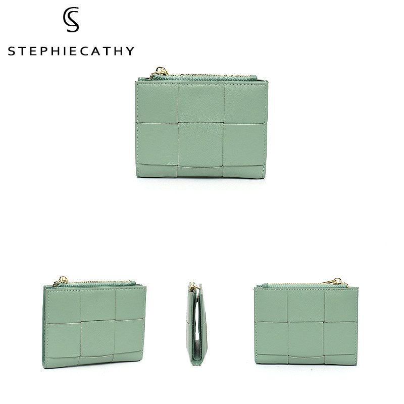 SC Fashion țesute  femei portofel scurt funcțional bifold portmoneu genți de bani femei șic mici suporturi de carduri multiple