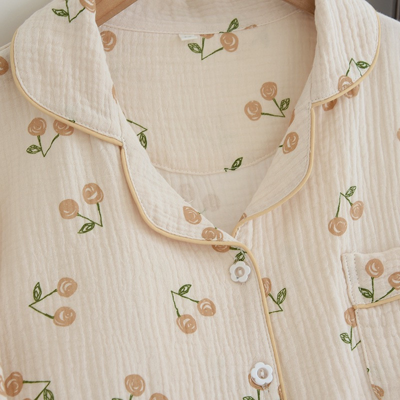 100% βαμβακερές γυναικείες πιτζάμες χειμωνιάτικο μακρυμάνικο παντελόνι πιτζάμες 2 τεμαχίων Sleepwear Autumn Loungewear Cherry print Γυναικεία ενδύματα σπιτιού