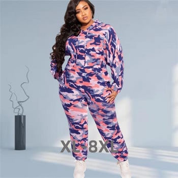 Plus Size Camouflage σετ δύο τεμαχίων Γυναικεία ρούχα Φούτερ Φούτερ Σετ Casual Jogger Fitness Outfits Who 3xl 4xl 5xl 6xl