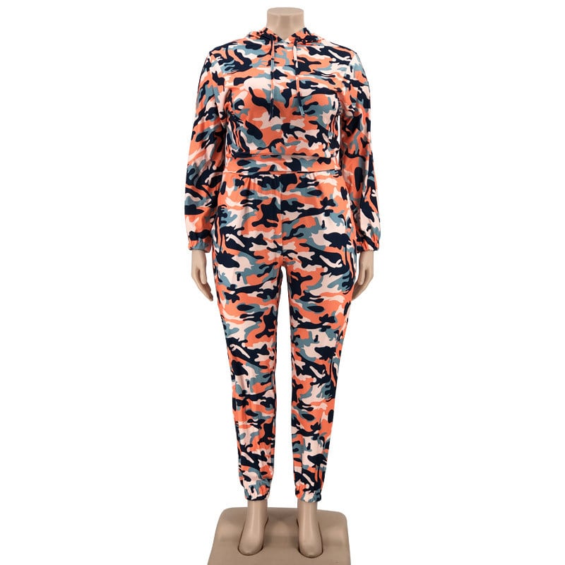 Nagy méretű terepszínű kétrészes szett Női ruházat melegítő ruha melegítő nadrág szettek Alkalmi kocogó fitnesz ruhák Who 3xl 4xl 5xl 6xl