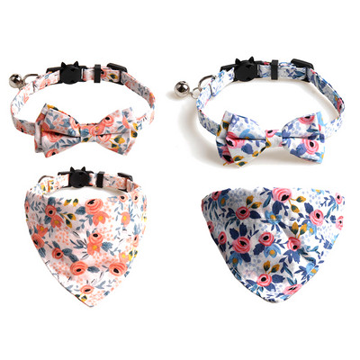 Miela Bowknot katės antkaklis, Seilinukai kačiukui, Minkšta medvilnė, Gėlių raštas, Šuniukas, Čihuahua karoliai, Naminių gyvūnų bananų priedai