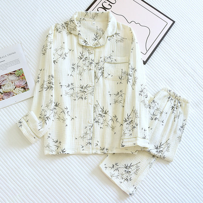 Πιτζάμες 2023 Winter Couples Πιτζάμες 100% βαμβάκι γυναικεία στάμπα με φύλλα μπαμπού Πιτζάμες Πιτζάμες οικιακής φαρδιά γυναικεία πλεκτά σετ ανδρικές πιτζάμες