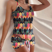 Női hálóruha Geometrikus mintás pizsama szett Rövidnadrág és Racerback tank felső nyári 2 részes szett Női tréningruha Alkalmi otthoni ruha