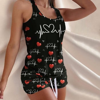 Γυναικεία Sleepwear Σετ Πυτζάμες με γεωμετρικό σχέδιο Σορτς και φανελάκι Racerback Top καλοκαιρινό σετ 2 τεμαχίων Γυναικεία αθλητική φόρμα casual homewear