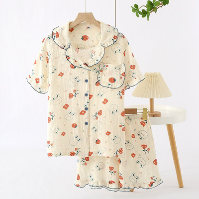 Πιτζάμες 2023 Γυναικείο μακρυμάνικο παντελόνι Πιτζάμες 100% βαμβάκι Cute Rabbit Print Σετ υπηρεσίας για το σπίτι Απλό άνετο σετ πιτζάμες