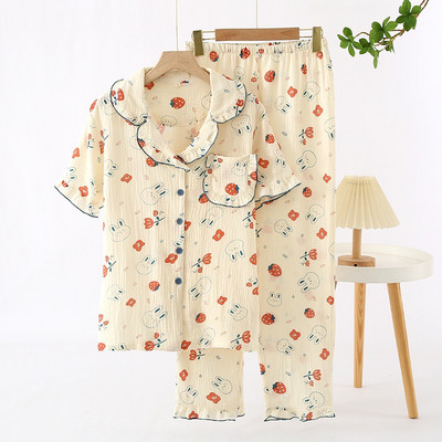 Πιτζάμες 2023 Γυναικείο μακρυμάνικο παντελόνι Πιτζάμες 100% βαμβάκι Cute Rabbit Print Σετ υπηρεσίας για το σπίτι Απλό άνετο σετ πιτζάμες