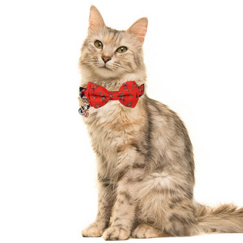 Χριστουγεννιάτικο κολάρο γάτας με χαριτωμένο παπιγιόν και λουλούδι καμπάνας για γατάκι με ρυθμιζόμενο κολάρο ασφαλείας για θηλυκές γάτες