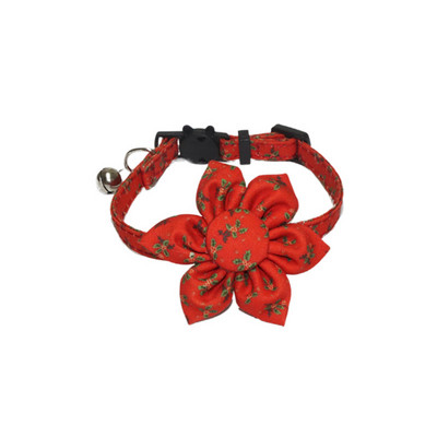 Χριστουγεννιάτικο κολάρο γάτας με χαριτωμένο παπιγιόν και λουλούδι καμπάνας για γατάκι με ρυθμιζόμενο κολάρο ασφαλείας για θηλυκές γάτες