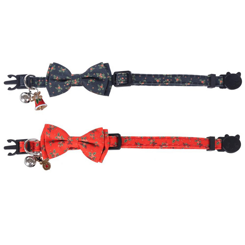 Χριστουγεννιάτικο κολάρο γάτας με χαριτωμένο παπιγιόν και λουλούδι καμπάνας για γατάκι με ρυθμιζόμενο κολάρο ασφαλείας για θηλυκές γάτες