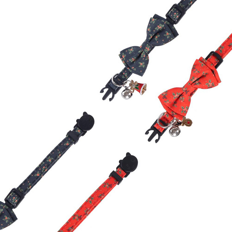 Χριστουγεννιάτικο κολάρο γάτας με χαριτωμένο παπιγιόν και λουλούδι καμπάνας για γατάκι με ρυθμιζόμενο κολάρο ασφαλείας για θηλυκές γάτες