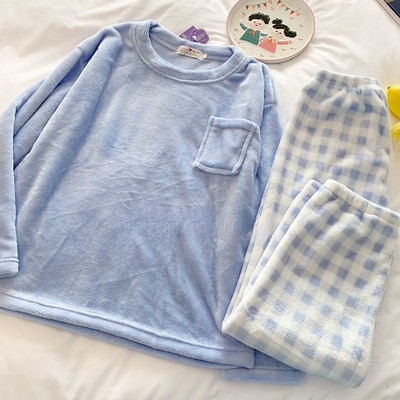 Νέα Σετ Πυτζάμες Coral Fleece Γυναικεία μασίφ μακρυμάνικο παντελόνι Γυναικείο χειμωνιάτικο γυναικείο κοστούμι με λαιμόκοψη σε V λαιμόκοψη Χοντρό ζεστό φανελένιο γυναικείο πυζά