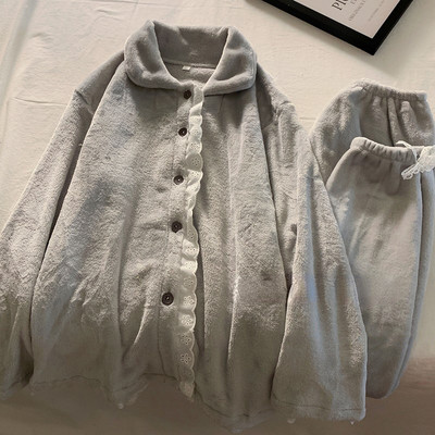 Νέα Σετ Πυτζάμες Coral Fleece Γυναικεία μασίφ μακρυμάνικο παντελόνι Γυναικείο χειμωνιάτικο γυναικείο κοστούμι με λαιμόκοψη σε V λαιμόκοψη Χοντρό ζεστό φανελένιο γυναικείο πυζά