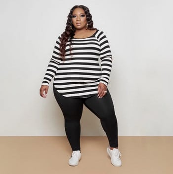 Plus Size 2 Τεμάχια Σετ Γυναικεία ριγέ τοπ και παντελόνια μολύβι Σετ Φθινοπωρινό μακρυμάνικο Γυναικείο φούτερ casual 3xl 4xl 5xl 6xl