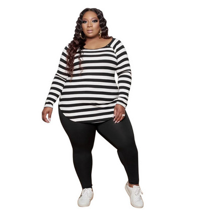 Plus Size 2 Τεμάχια Σετ Γυναικεία ριγέ τοπ και παντελόνια μολύβι Σετ Φθινοπωρινό μακρυμάνικο Γυναικείο φούτερ casual 3xl 4xl 5xl 6xl