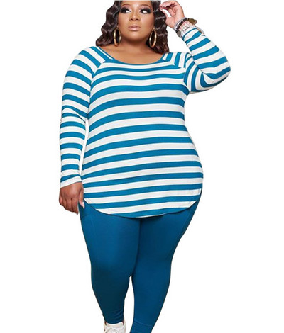 Plus Size 2 Τεμάχια Σετ Γυναικεία ριγέ τοπ και παντελόνια μολύβι Σετ Φθινοπωρινό μακρυμάνικο Γυναικείο φούτερ casual 3xl 4xl 5xl 6xl