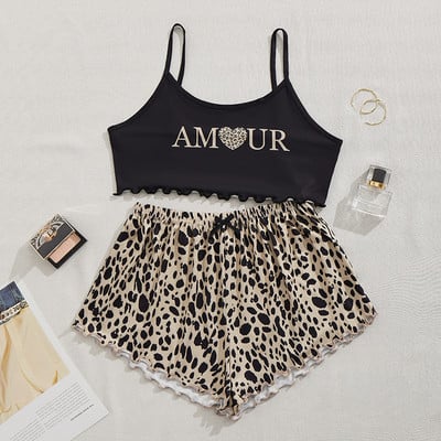 Suvised naiste magamisriided armsad koomiksiprintidega pidžaamakomplektid naistele, armas lühikeste varrukatega V-kaelus ja lühikesed püksid pidžaama