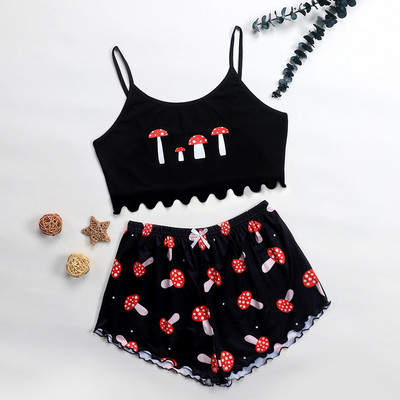 Suvised naiste magamisriided armsad koomiksiprintidega pidžaamakomplektid naistele, armas lühikeste varrukatega V-kaelus ja lühikesed püksid pidžaama