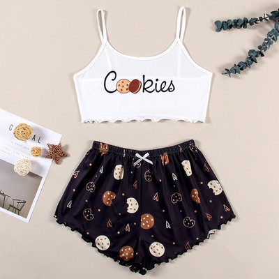 Suvised naiste magamisriided armsad koomiksiprintidega pidžaamakomplektid naistele, armas lühikeste varrukatega V-kaelus ja lühikesed püksid pidžaama