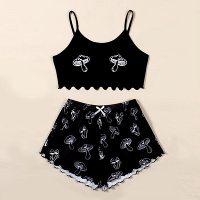 Suvised naiste magamisriided armsad koomiksiprintidega pidžaamakomplektid naistele, armas lühikeste varrukatega V-kaelus ja lühikesed püksid pidžaama