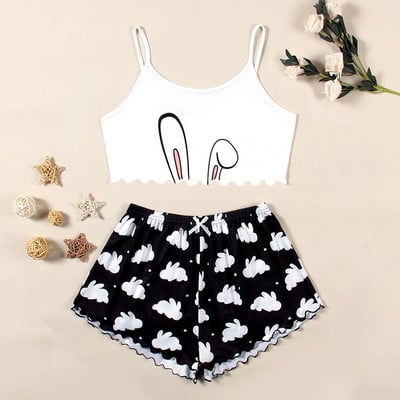 Suvised naiste magamisriided armsad koomiksiprintidega pidžaamakomplektid naistele, armas lühikeste varrukatega V-kaelus ja lühikesed püksid pidžaama