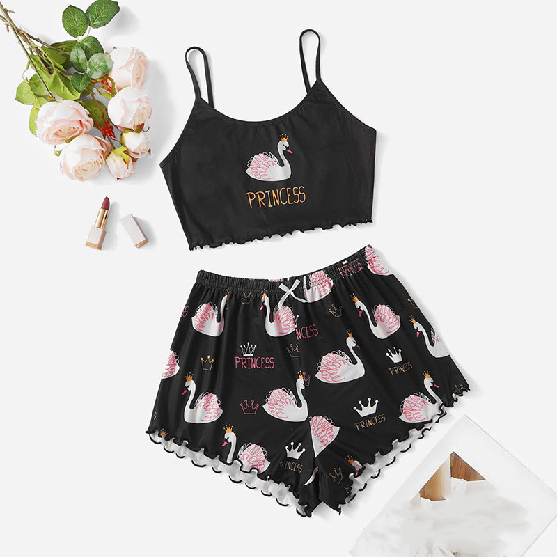 Suvised naiste magamisriided armsad koomiksiprintidega pidžaamakomplektid naistele, armas lühikeste varrukatega V-kaelus ja lühikesed püksid pidžaama