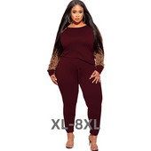 Plus Size Σετ 2 τεμαχίων γυναικεία φθινοπωρινά ρούχα Φούτερ Φόρμα Leopard Patchwork Crop Top κολάν Whol 3xl 4xl 5xl 6xl