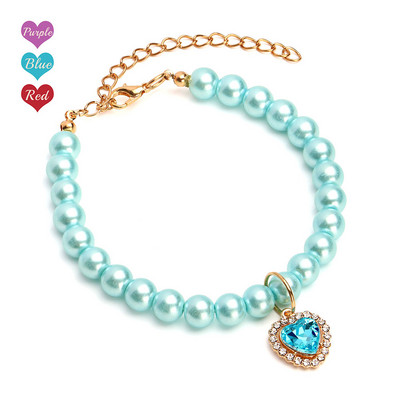 Luxus Pearl Cat nyaklánc Állítható Puppy Cat nyakörv Bling Pet nyakláncok szívkristály medállal macskáknak Kisállat kiegészítők