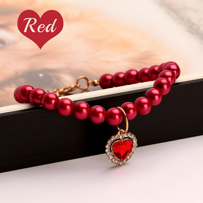 Luksuslik pärlikassi kaelakee reguleeritav kutsikakassi kaelarihm Bling lemmiklooma kaelakeed südamekristallripatsiga kassidele Lemmikloomatarvikud