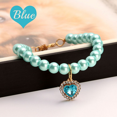 Luksuslik pärlikassi kaelakee reguleeritav kutsikakassi kaelarihm Bling lemmiklooma kaelakeed südamekristallripatsiga kassidele Lemmikloomatarvikud