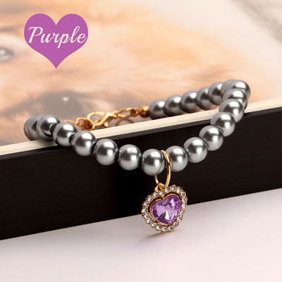 Luksuslik pärlikassi kaelakee reguleeritav kutsikakassi kaelarihm Bling lemmiklooma kaelakeed südamekristallripatsiga kassidele Lemmikloomatarvikud