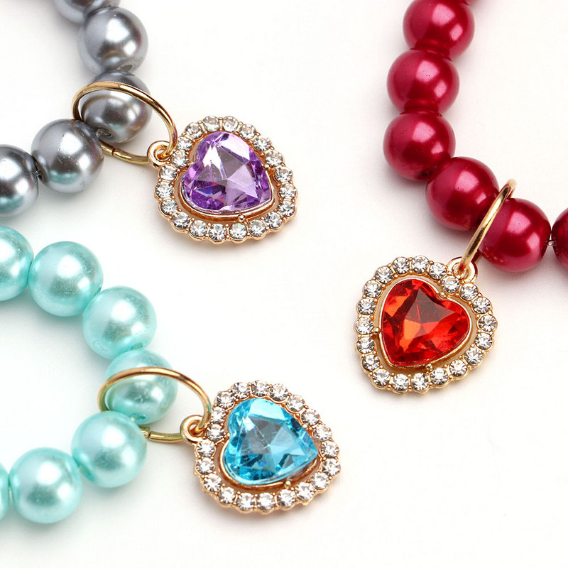 Luksuslik pärlikassi kaelakee reguleeritav kutsikakassi kaelarihm Bling lemmiklooma kaelakeed südamekristallripatsiga kassidele Lemmikloomatarvikud