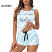 Nyári hálóruha Ujjatlan szexi fiatal női pizsama szettek pizsama női csíkos hálóruha Női nappaliruha Pijama Mujer házi ruha