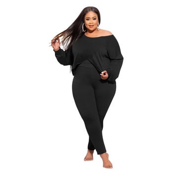 XL-5XL Χονδρική Dropshopping Plus Size Γυναικεία Ρούχα Σετ δύο τεμαχίων Φθινόπωρο 2021 Ακανόνιστα μπλουζάκια και παντελόνια 2 γυναικεία ρούχα