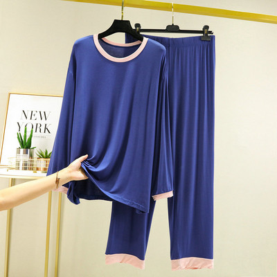 Pantaloni modal pijamale costum pentru femei haine de toamnă modă pantaloni lungi contrast de culoare set de pijamale ample pentru acasă pentru femei