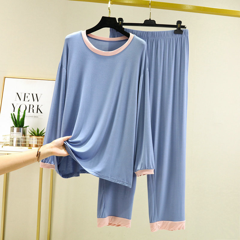 Modal püksid pidžaama ülikond naiste sügisriided mood pikad püksid värvi kontrastsus lahtise sobivusega kodu pidžaama komplekt naistele