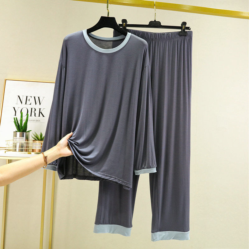 Modal püksid pidžaama ülikond naiste sügisriided mood pikad püksid värvi kontrastsus lahtise sobivusega kodu pidžaama komplekt naistele