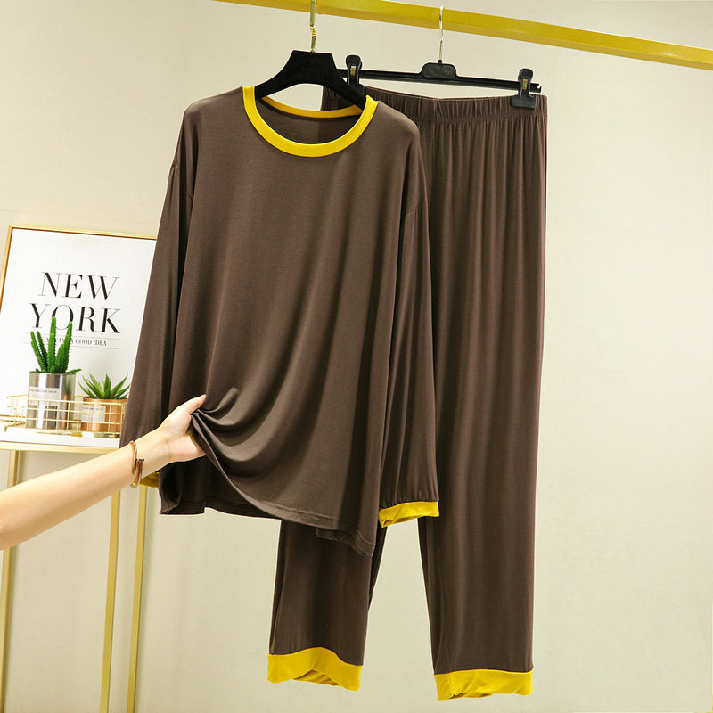 Modal püksid pidžaama ülikond naiste sügisriided mood pikad püksid värvi kontrastsus lahtise sobivusega kodu pidžaama komplekt naistele