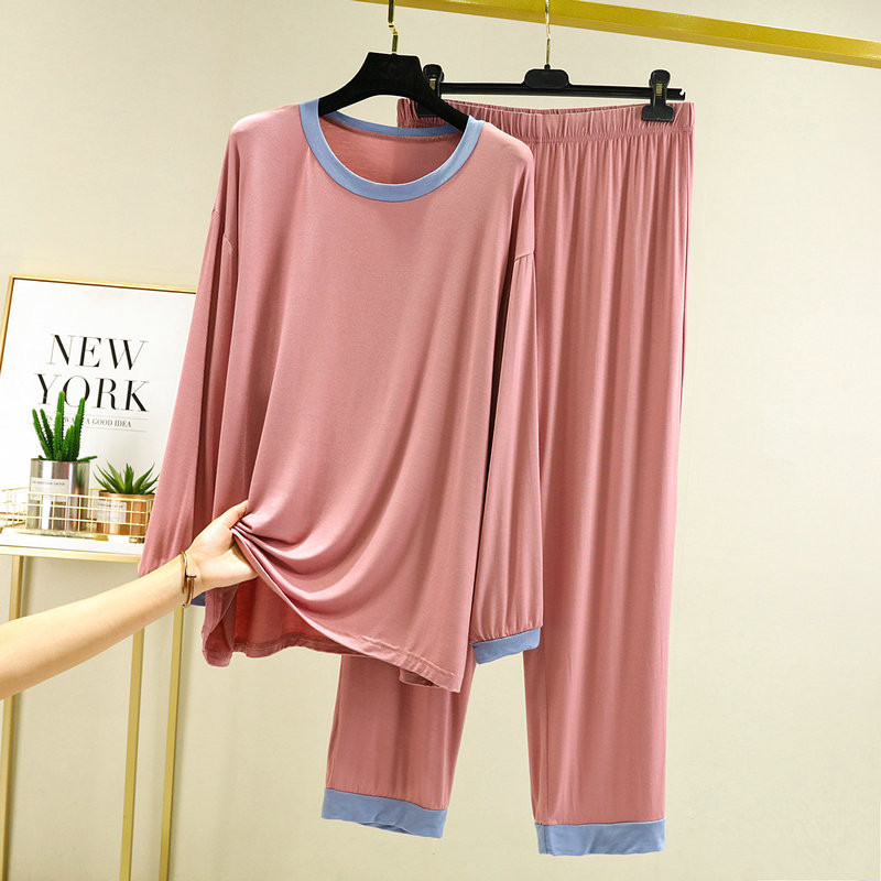 Modal püksid pidžaama ülikond naiste sügisriided mood pikad püksid värvi kontrastsus lahtise sobivusega kodu pidžaama komplekt naistele
