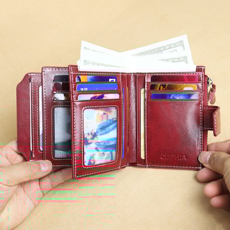 Modni ženski novčanik od  s RFID blokiranjem, kratki, višenamjenski, velikog kapaciteta, torbica s patentnim zatvaračem, kopča za novac